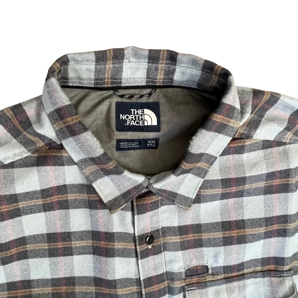The North Face Mens XXL Blue Plaid Flannel Long Sleeve Button‎ Down Shirt Logo